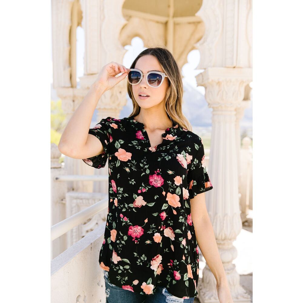 Nighttime Blooms Blouse- Black